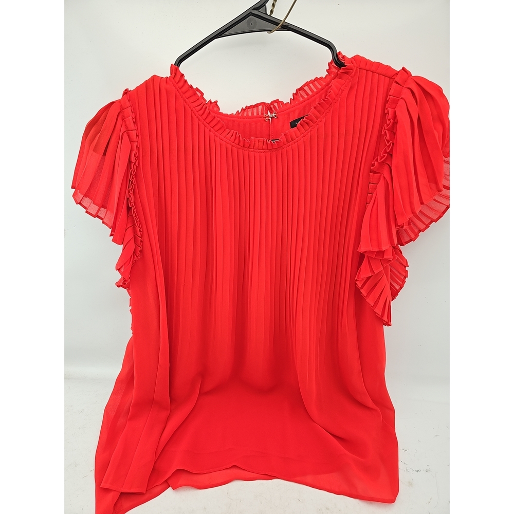 Ann Taylor Red Pleated Flutter Sleeve Blouse